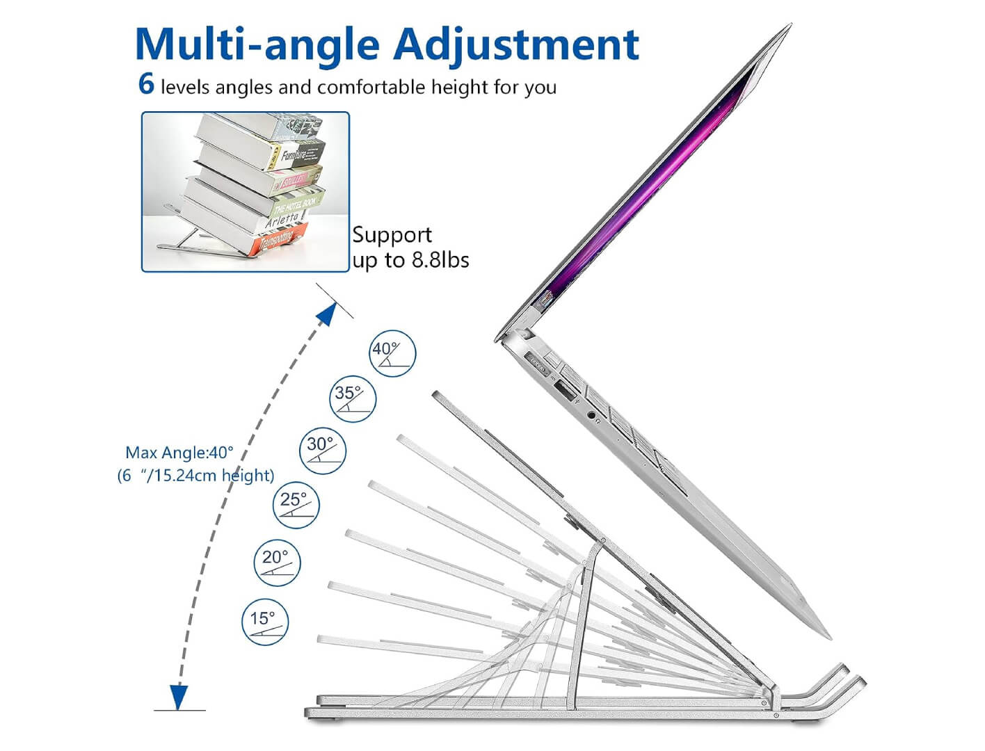 Adjustable Folding Aluminum Heat Dissipation Laptop Stand/Holder &#8211; Silver