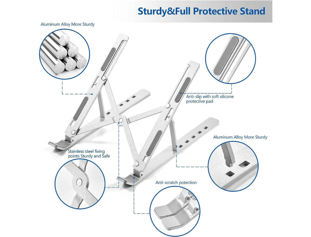 Adjustable Folding Aluminum Heat Dissipation Laptop Stand/Holder &#8211; Silver